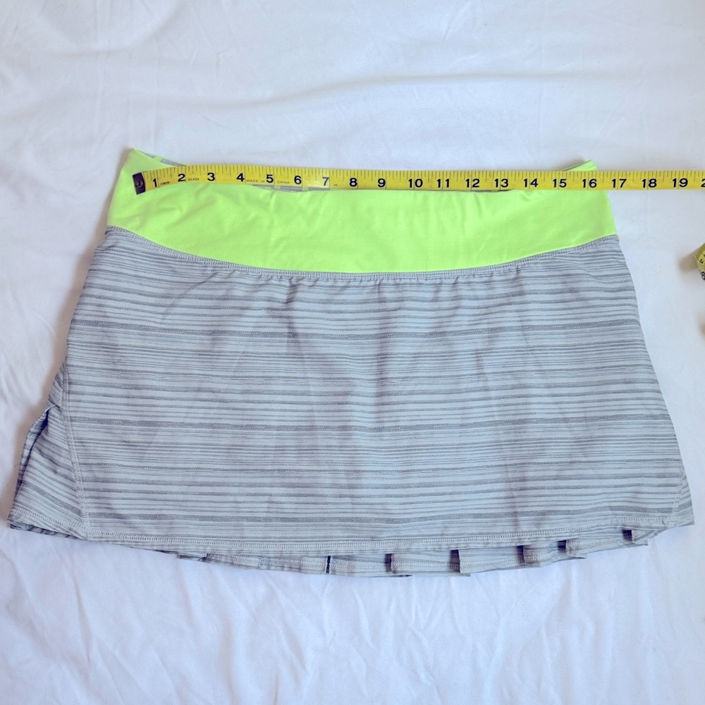 Lululemon Athletica Neon Green and Gray Striped Mini Skirt